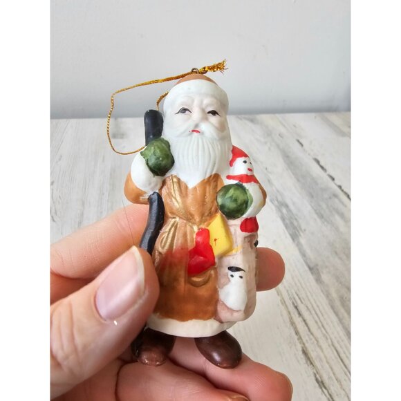 Porcelain Santa ornament sled elf set Xmas tree Santa's - Picture 2 of 13